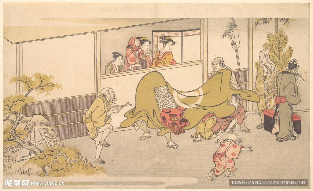 日式传统场景人物绘画