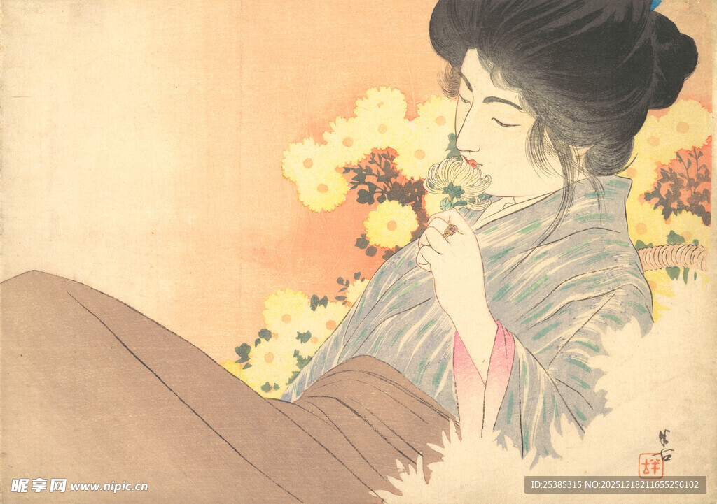 古典美人繁花相伴