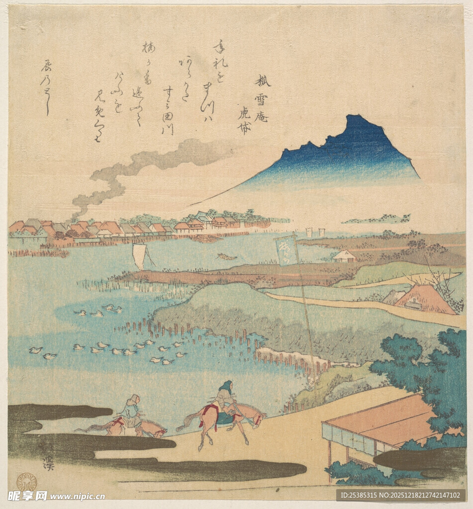 江户风景绘旅人骑行图