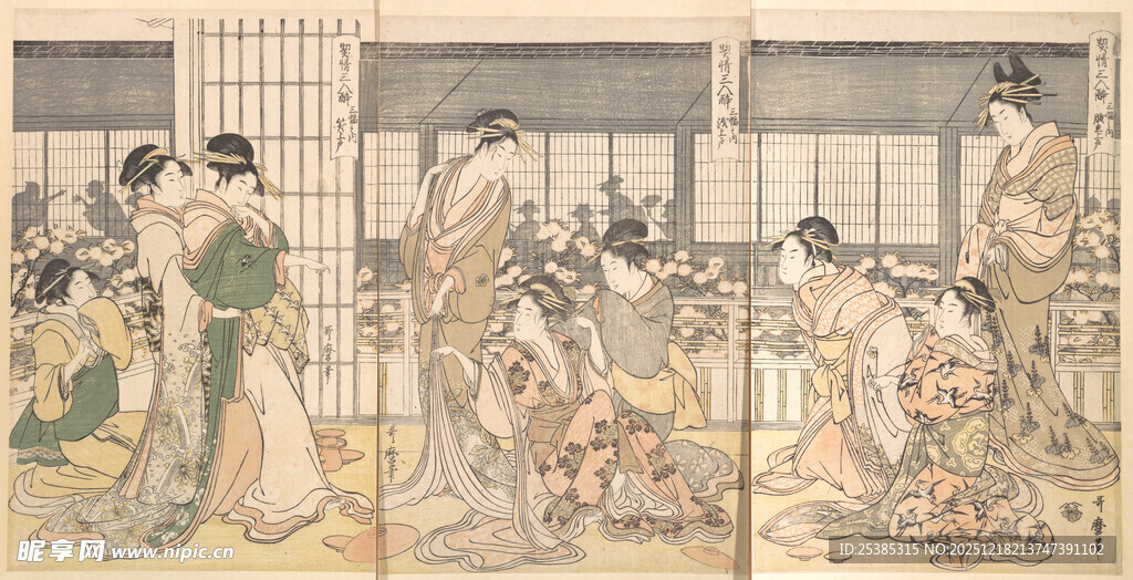 日本传统场景中的人物活动