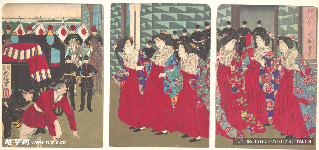 古代女子出行场景图