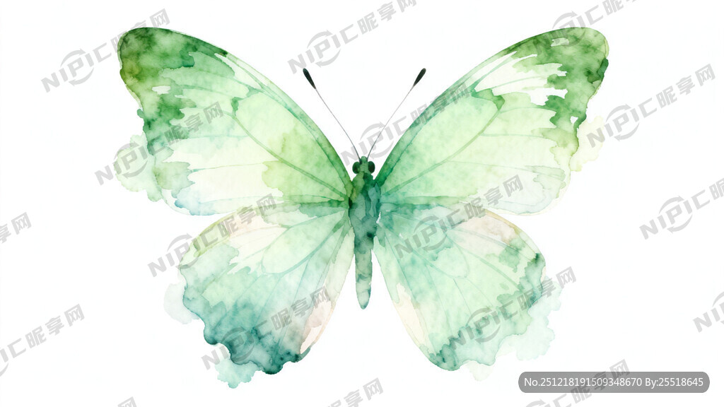 唯美水彩渐变晕染淡绿色水彩蝴蝶