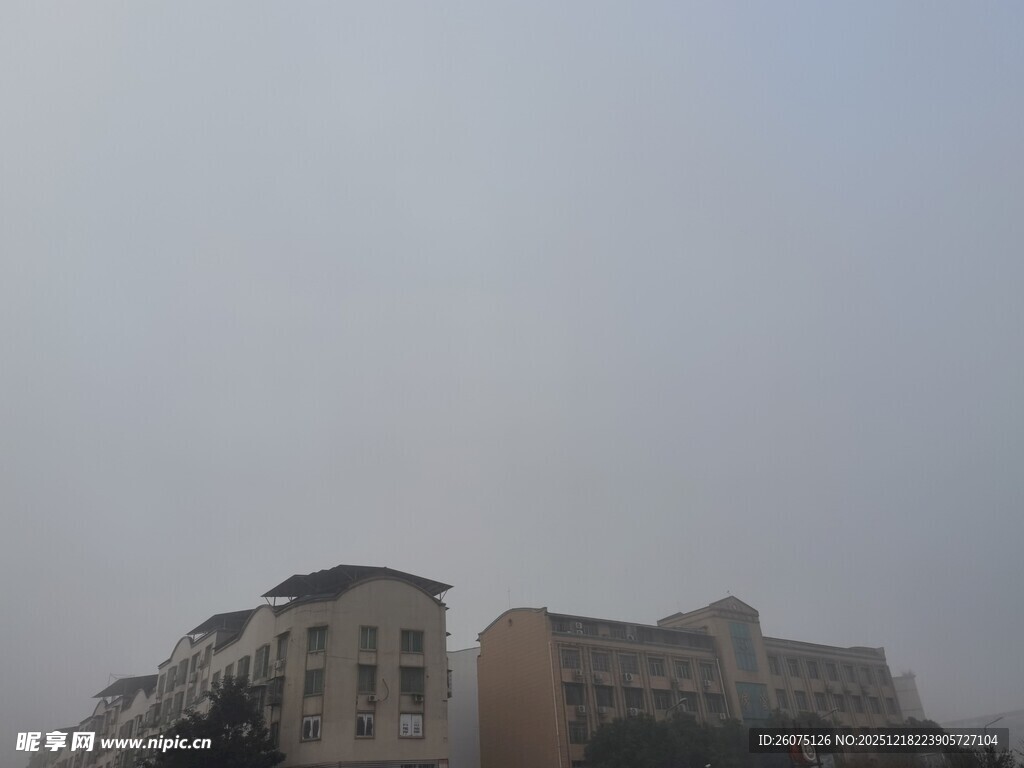 雾中城市建筑景观