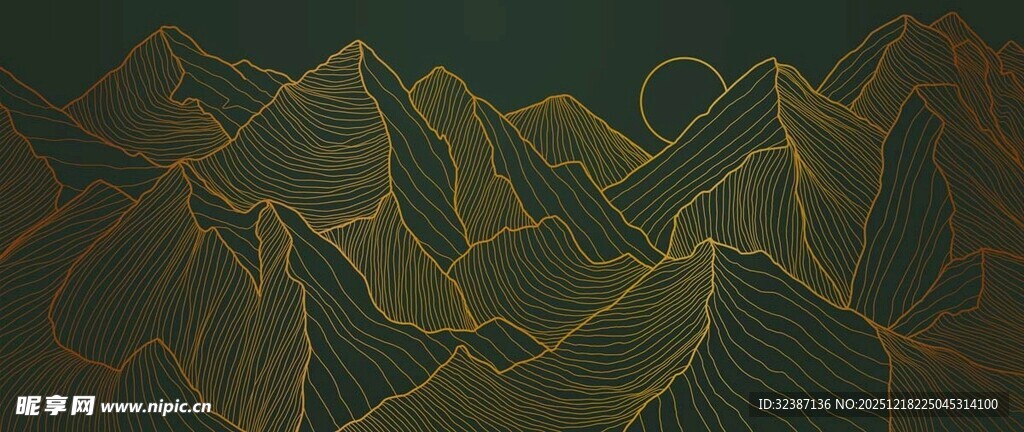 抽象线条勾勒的山川图景