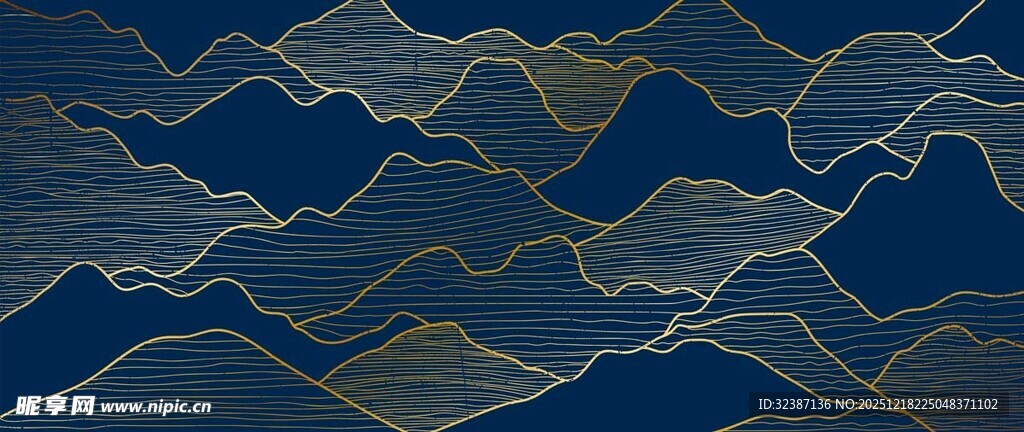 蓝色线条勾勒的山峦图案