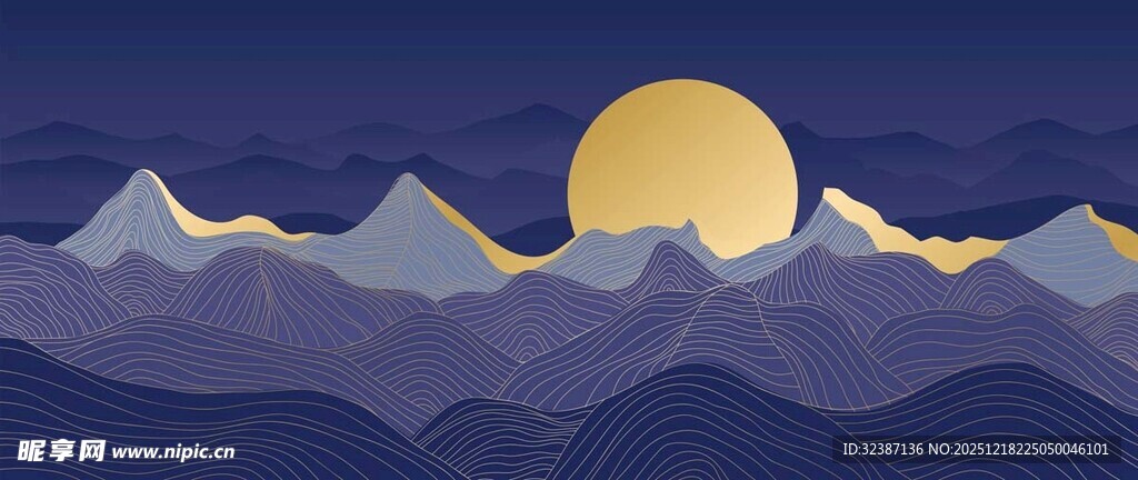 月夜下的连绵山脉