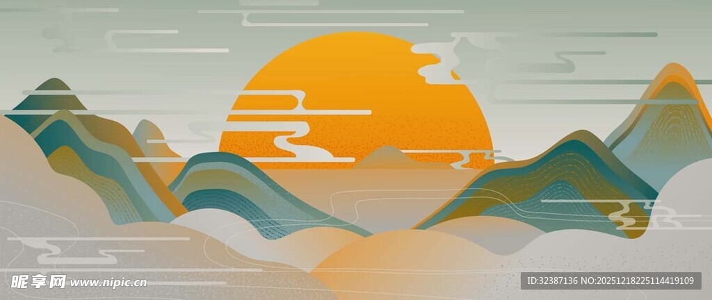 日出山川美景图