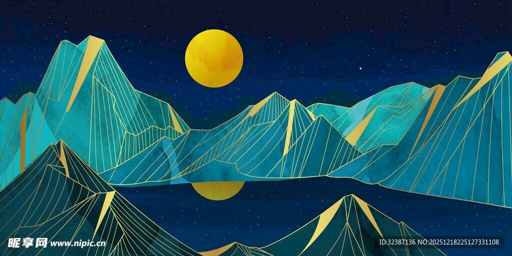 月夜下的梦幻山川景色