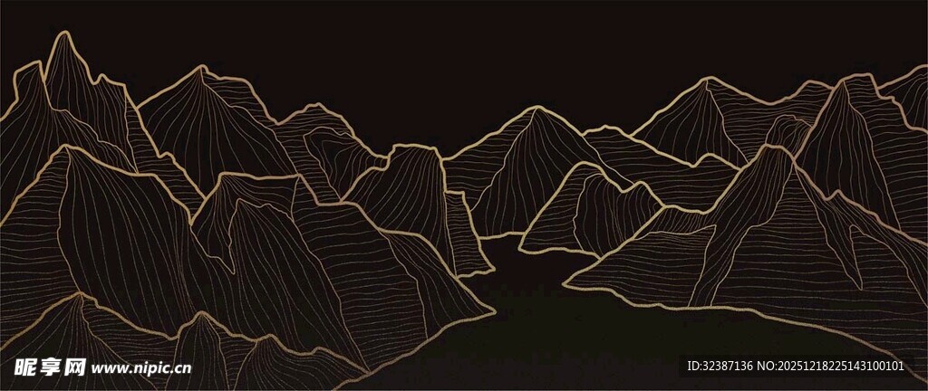 抽象线条勾勒的山峦轮廓