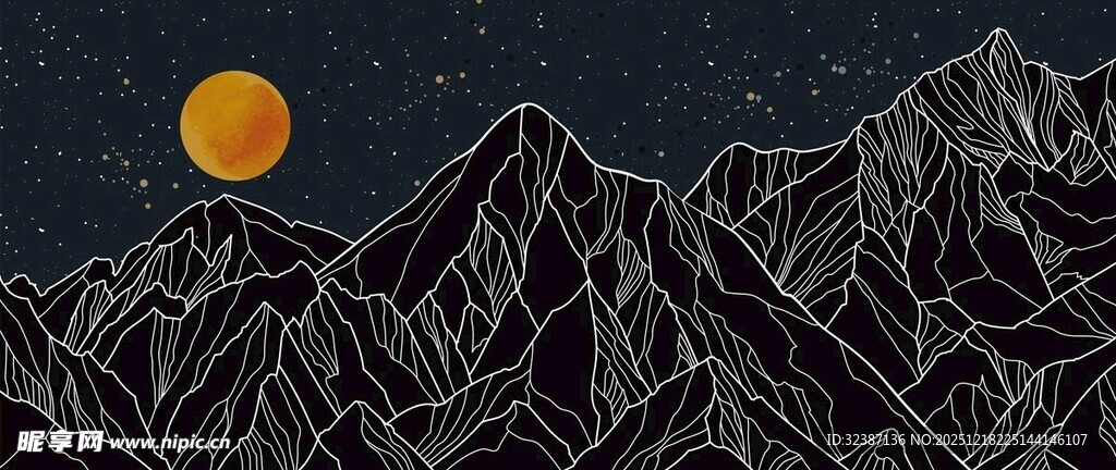 月夜下的山峦轮廓