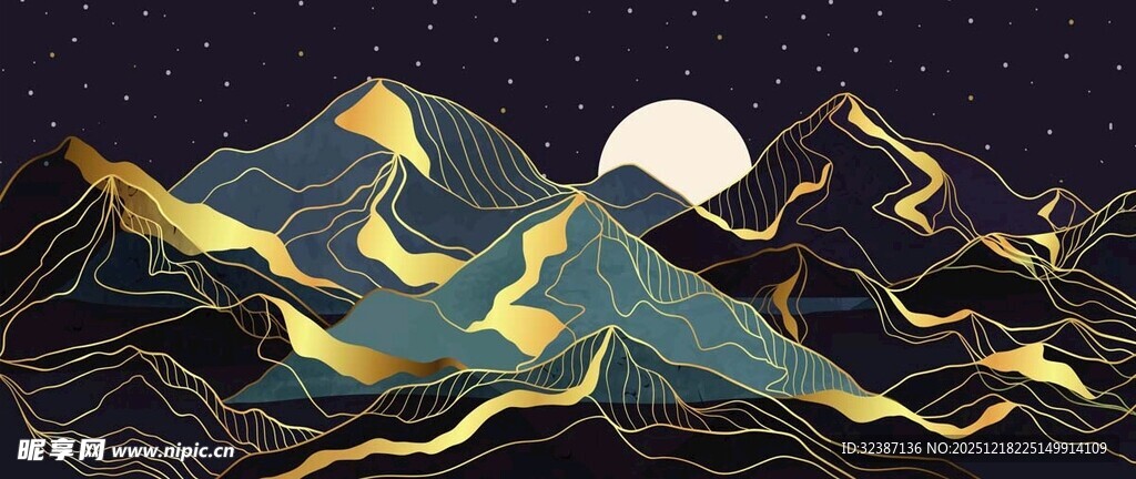 月夜下的金色山峦