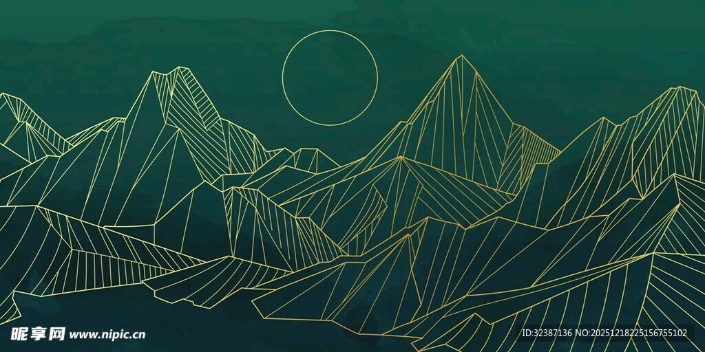 简约线条勾勒的山川夜景