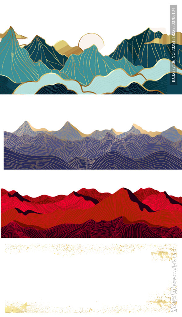 抽象线条勾勒的山川图景