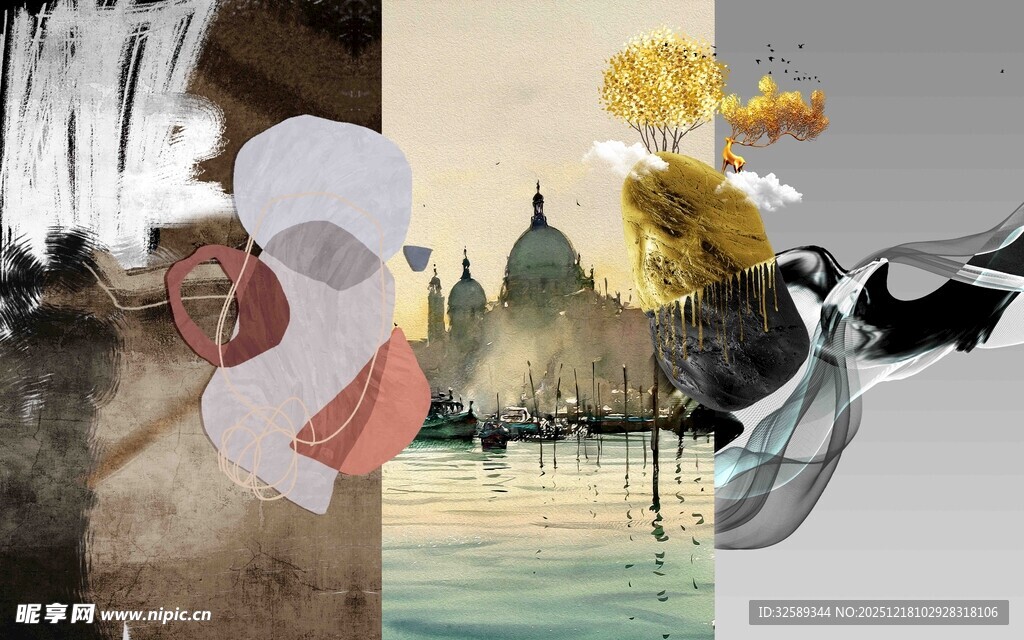 抽象水彩绘就城市风景