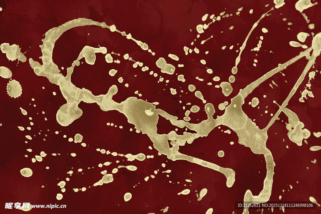 红色背景金色泼墨艺术图