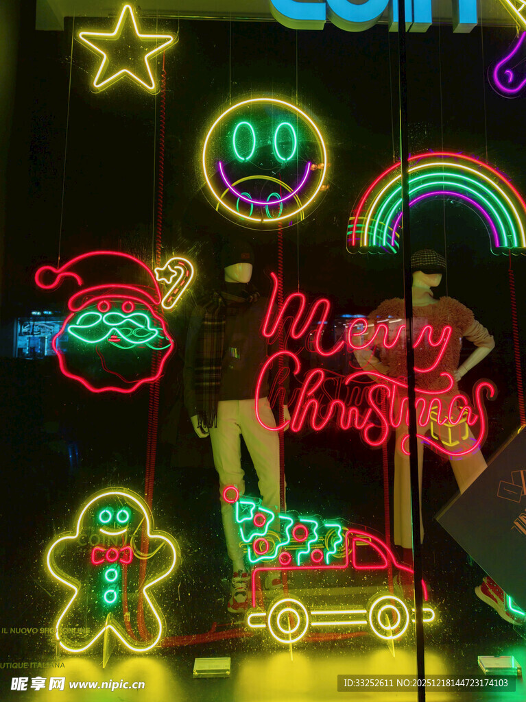 霓虹装饰的欢乐节日场景