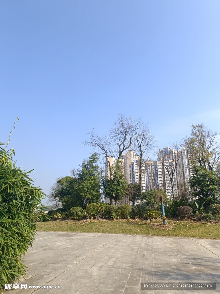 空旷场地与远处高楼