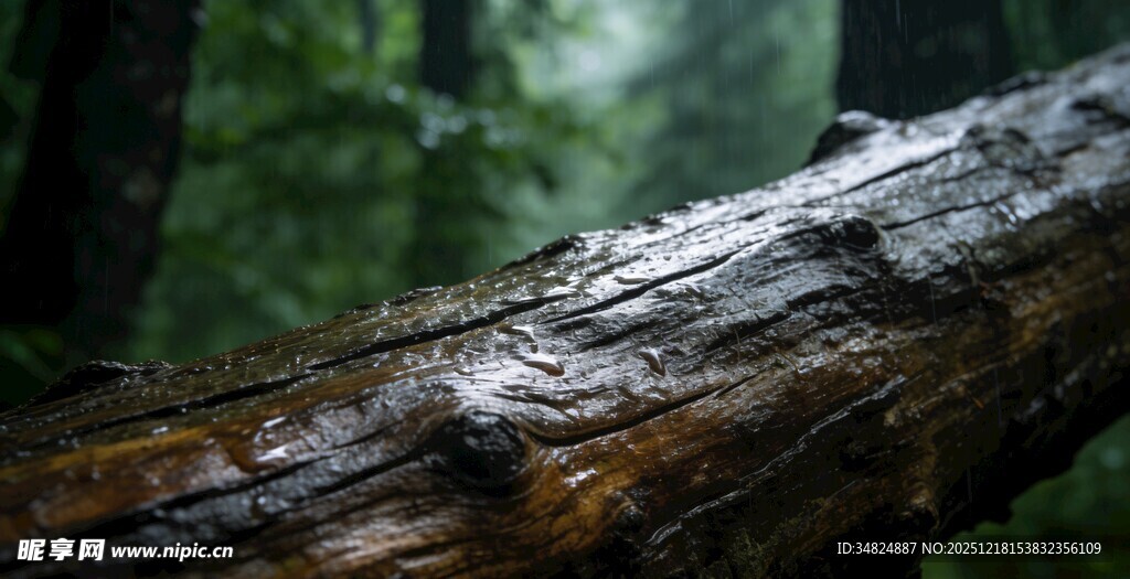 森林中倒下的斑驳树干