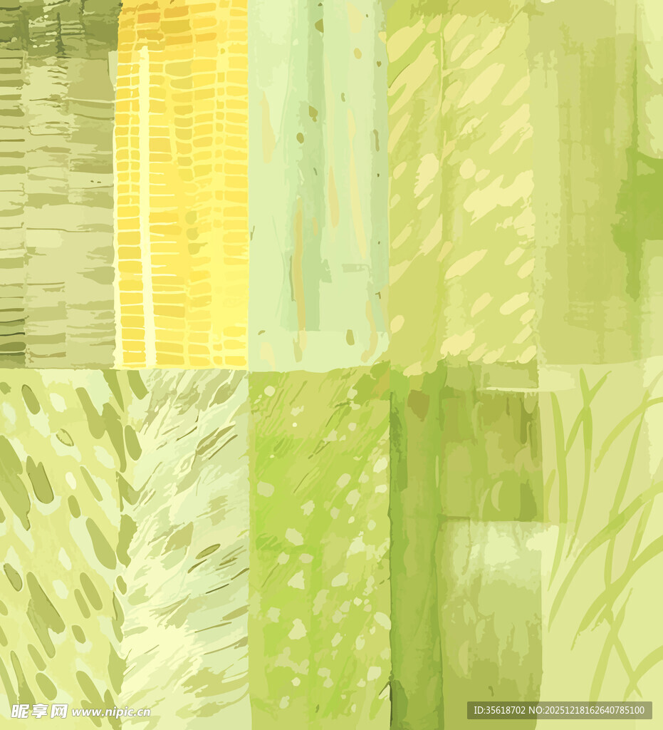 清新绿色系抽象纹理拼贴数码印花