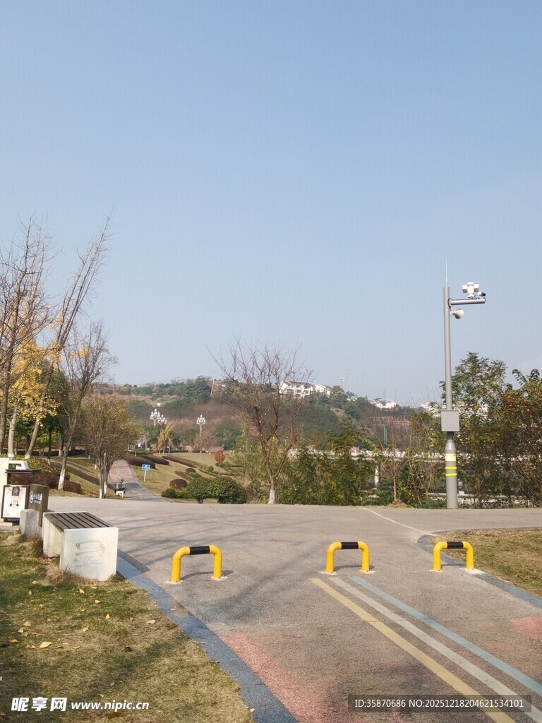 道路上的黄色阻车设施