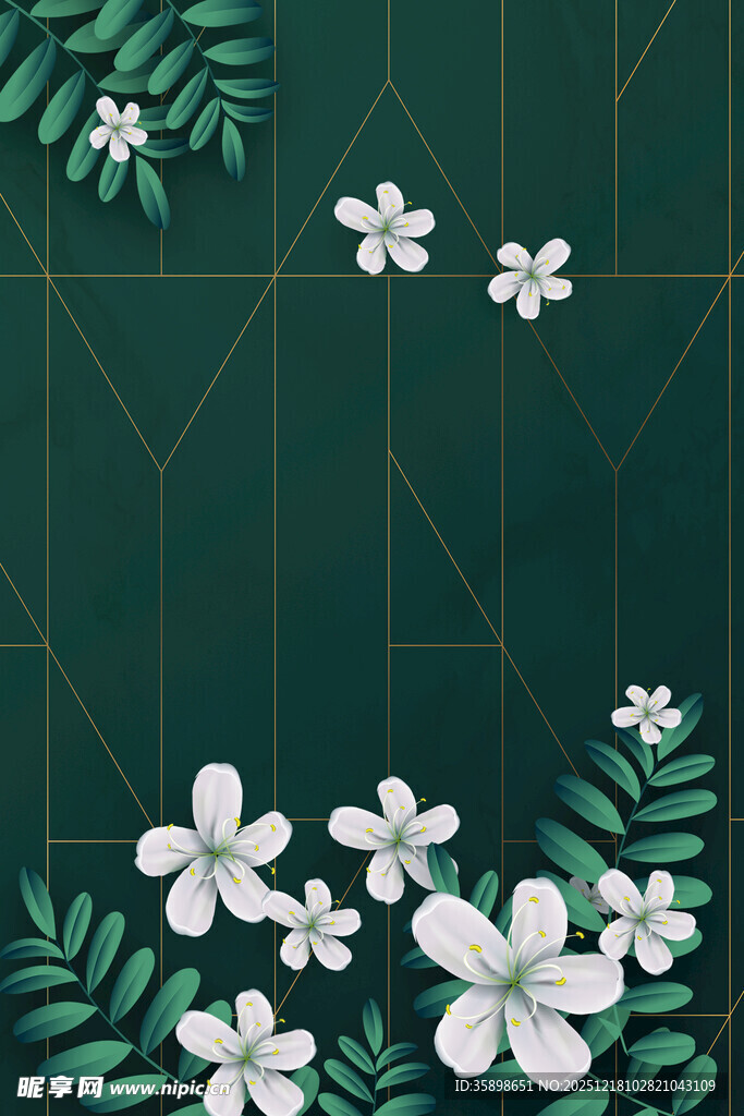 绿叶白花简约背景图