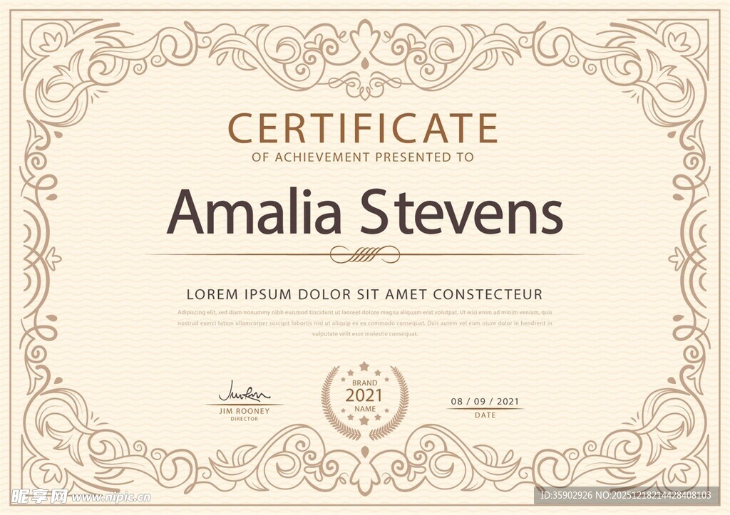 矢量花纹边框证书模版