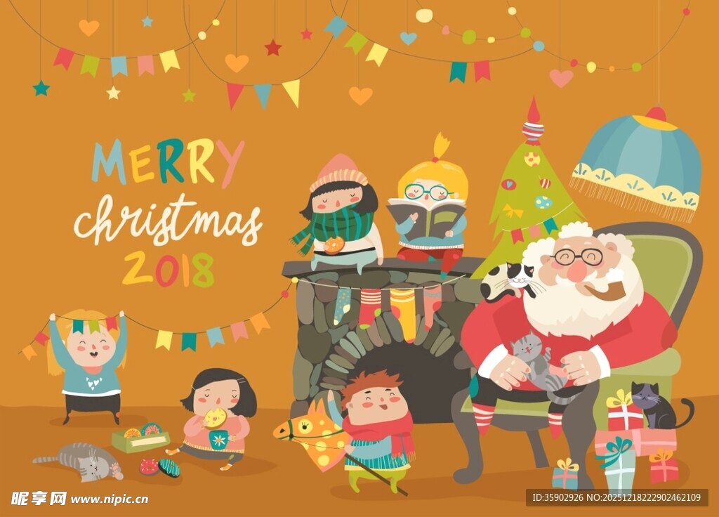 欢乐圣诞场景插画