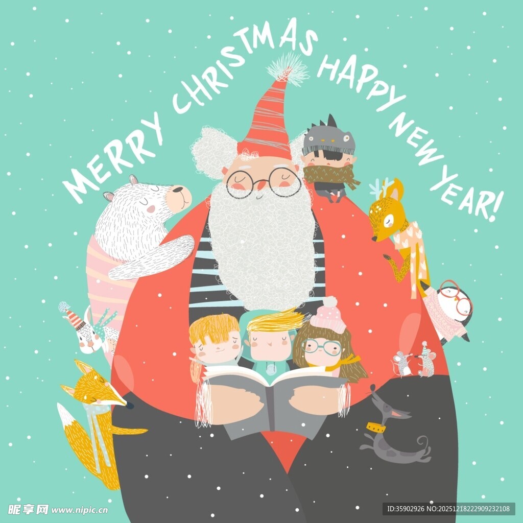 圣诞老人与动物欢乐过节