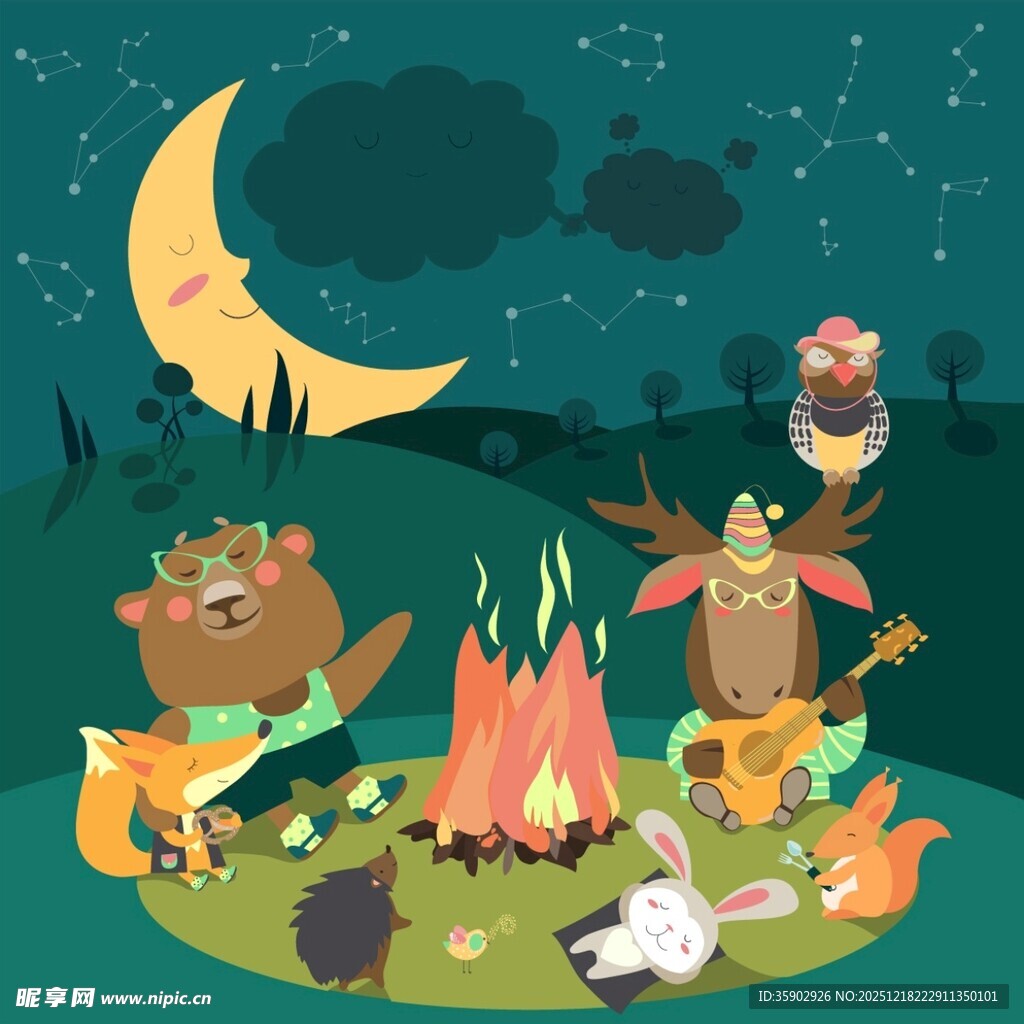 动物们的月夜篝火派对