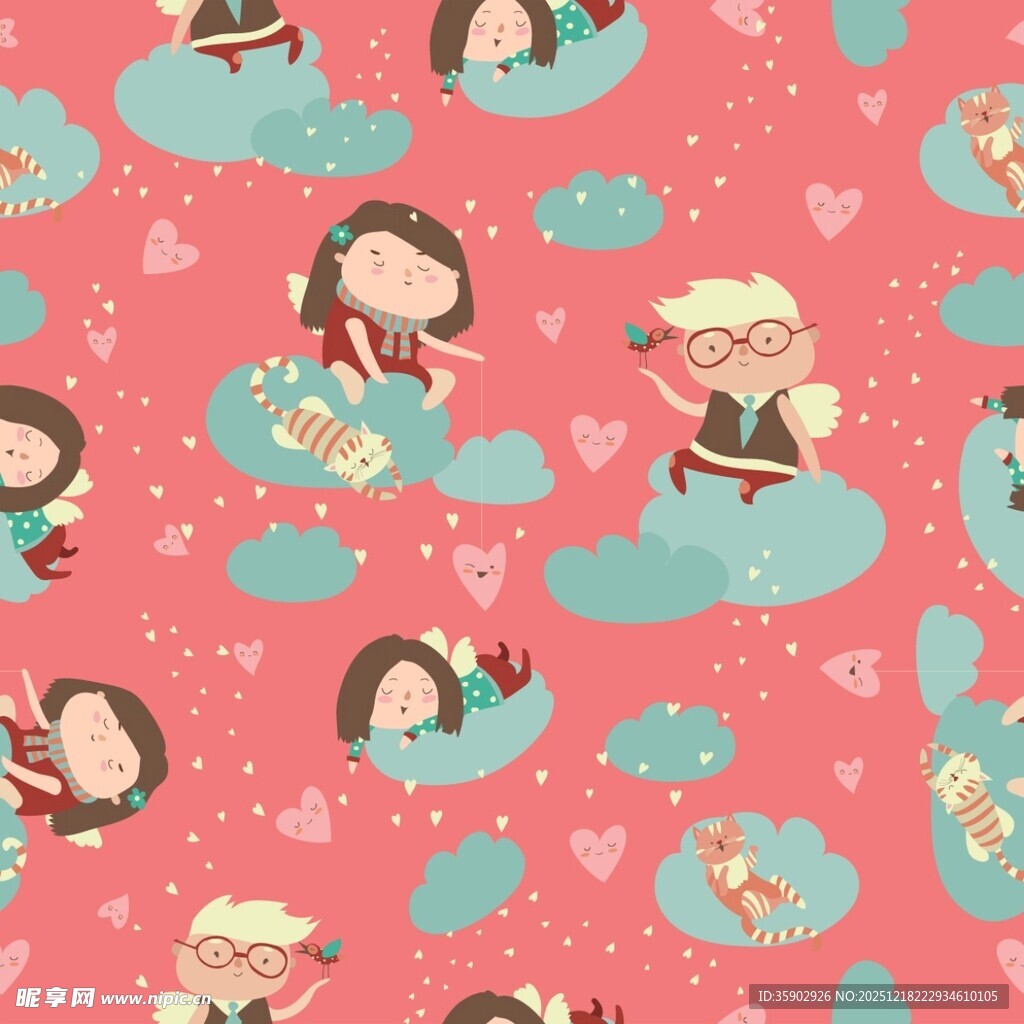 卡通情侣云朵浪漫图案