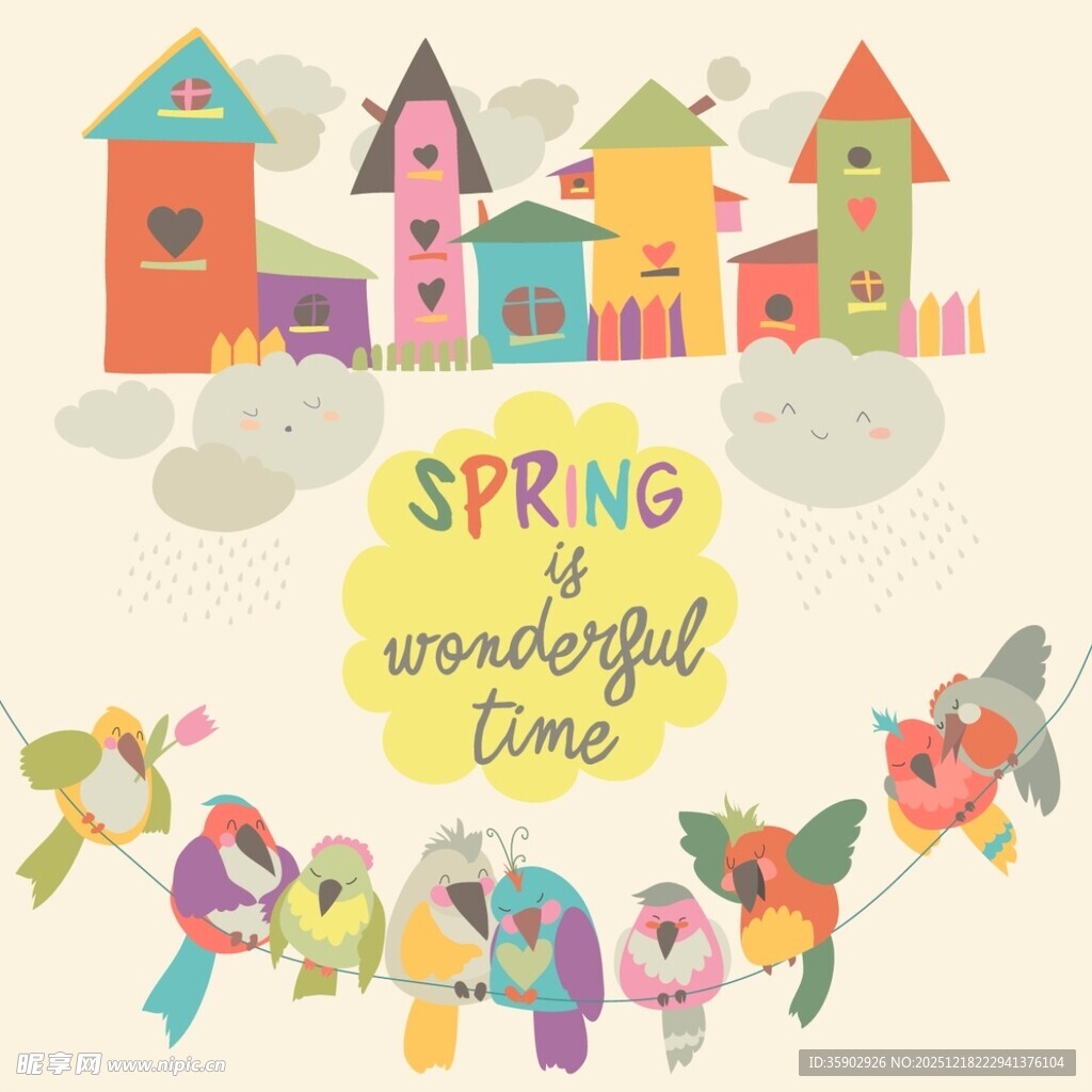 春日缤纷小镇与欢唱小鸟