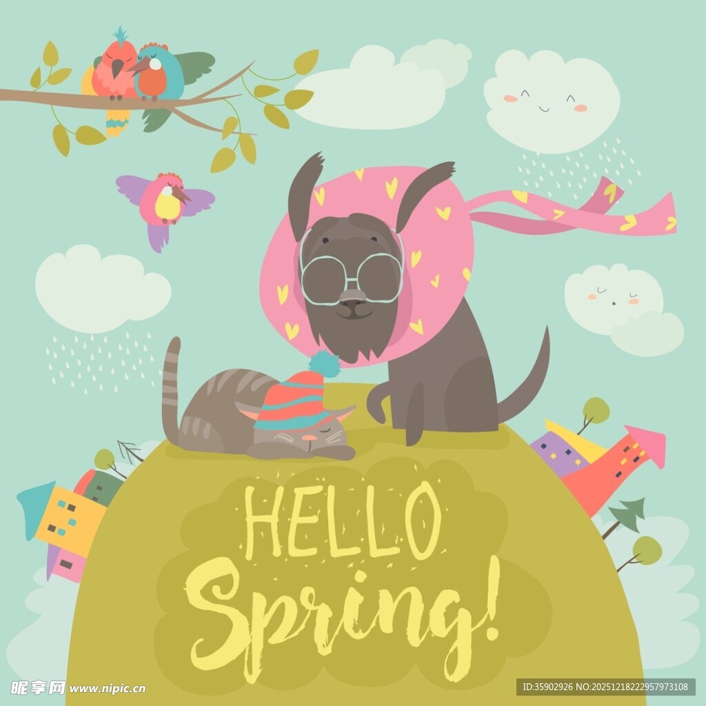 萌宠迎接春天的欢乐场景