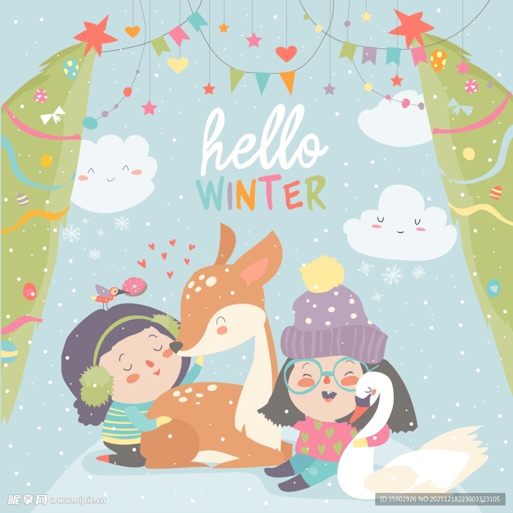 冬日童趣孩子与动物的欢乐时光