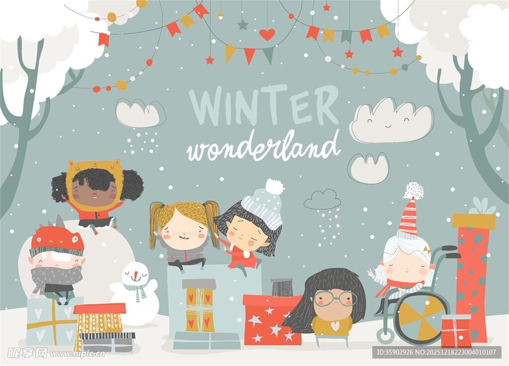 冬日欢乐儿童聚会场景
