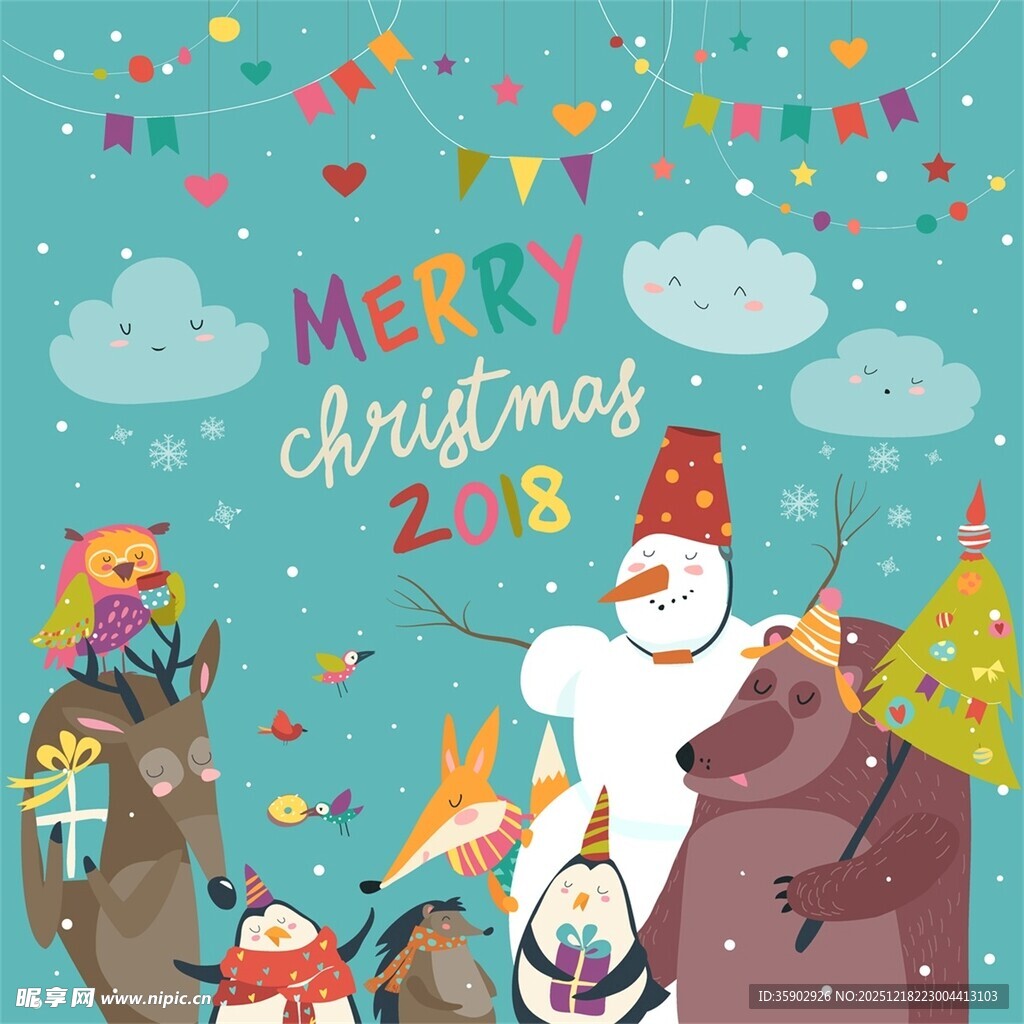 圣诞欢乐动物插画