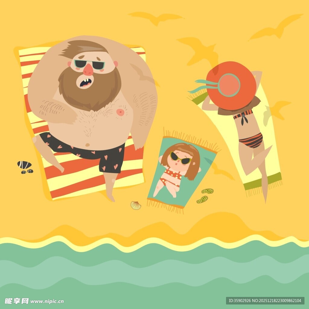 海滩上的休闲人物插画