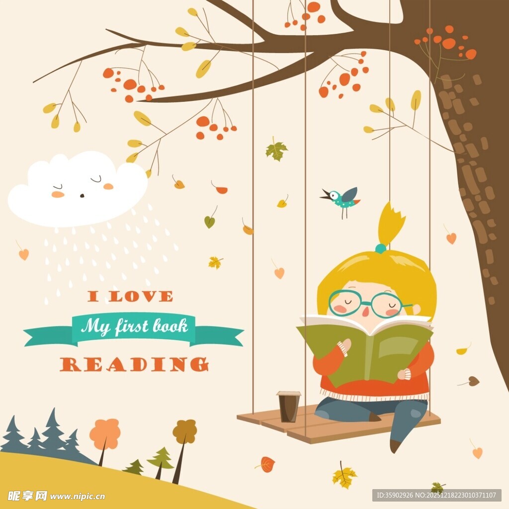 树下女孩惬意阅读时光