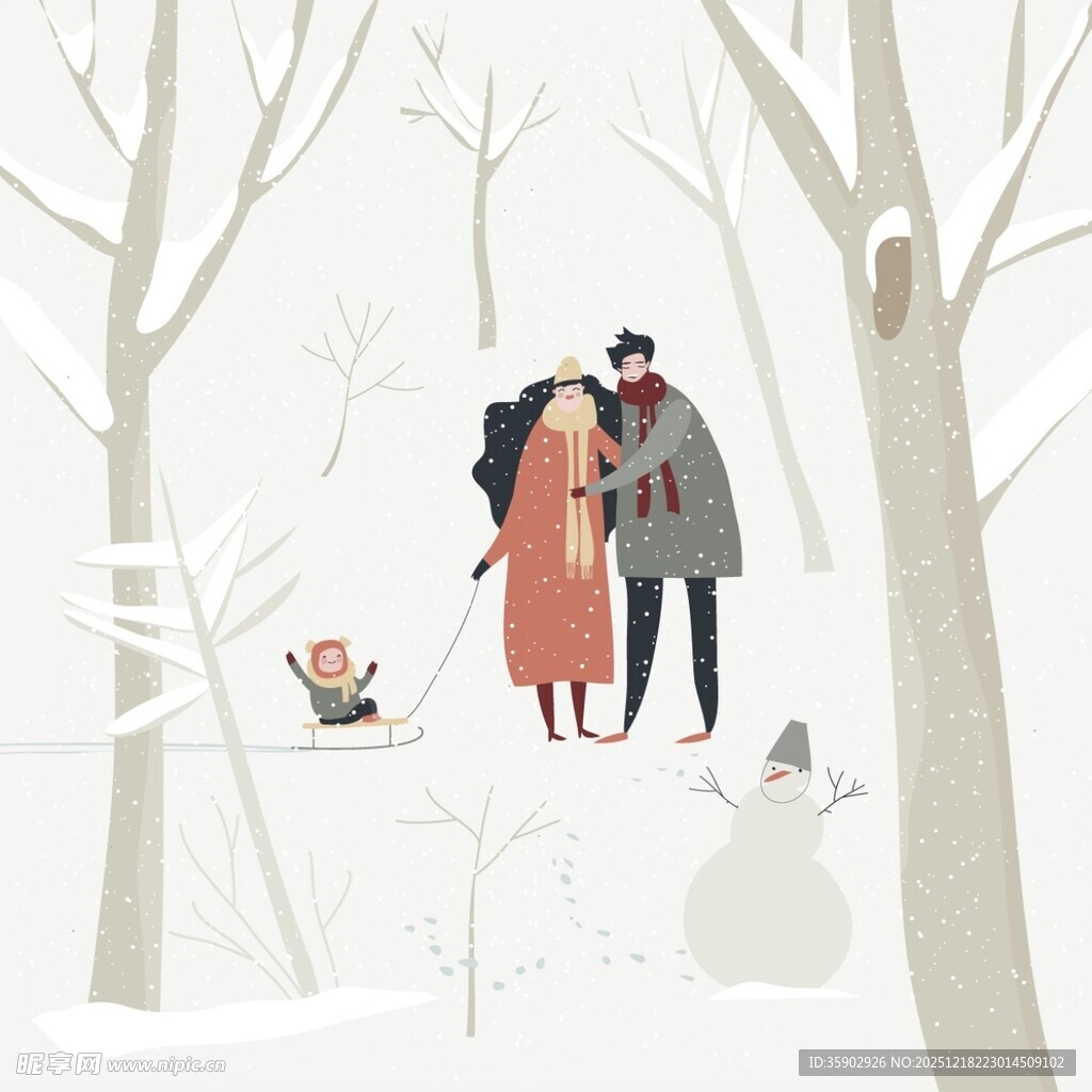 冬日林间情侣温馨浪漫时刻