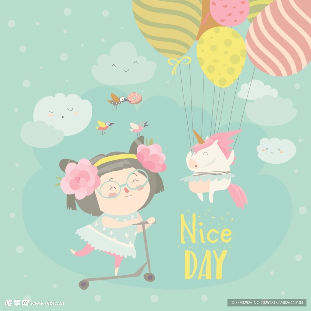 女孩骑滑板车与猫咪飘行