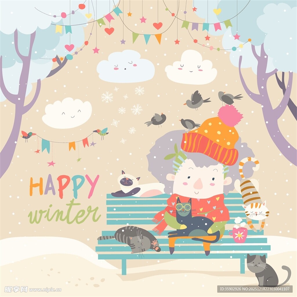 冬日动物欢聚庆祝快乐时刻