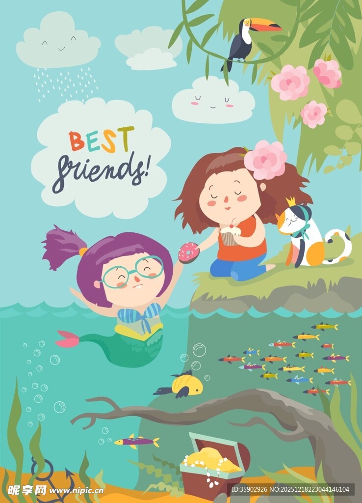 儿童海底奇幻冒险插画