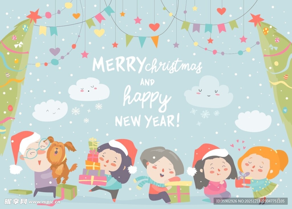 儿童欢庆圣诞新年场景