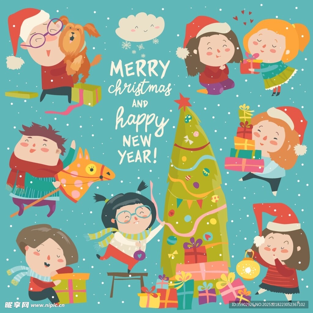 欢乐圣诞儿童庆祝场景