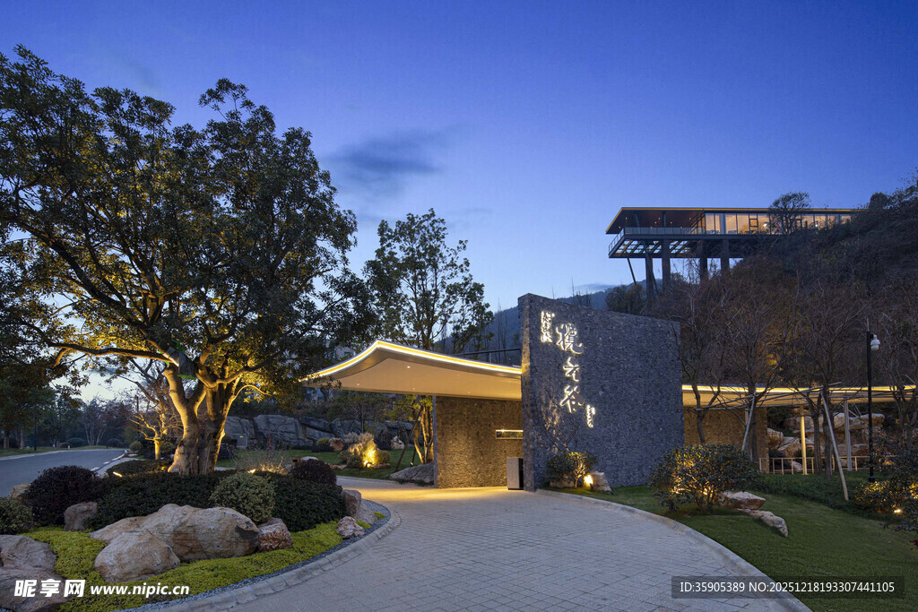 中式庭院黄昏美景