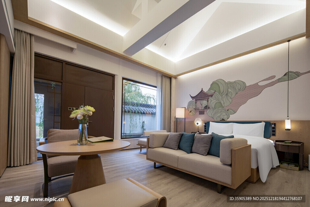 现代中式风格卧室全景