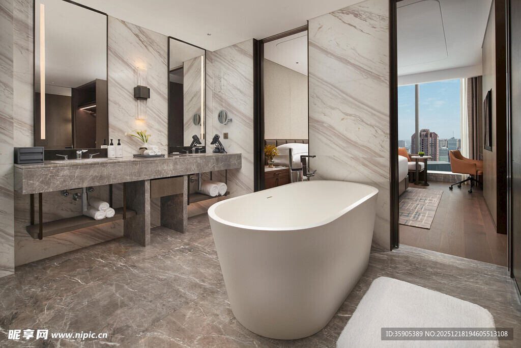 现代豪华浴室优雅场景