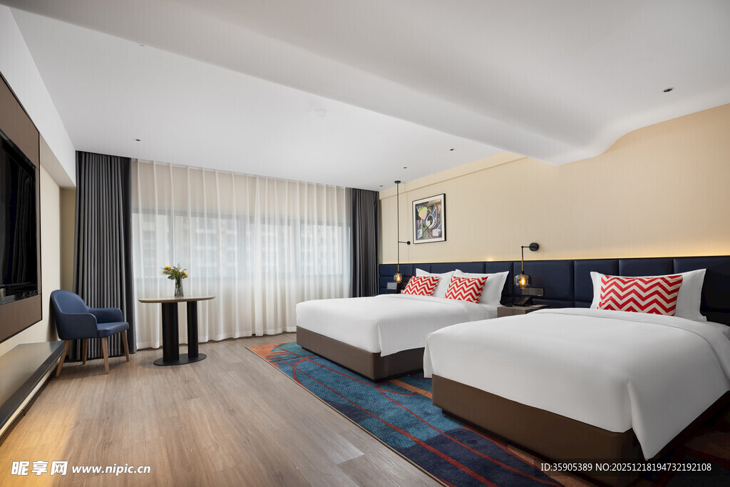 现代简约风格双床酒店客房