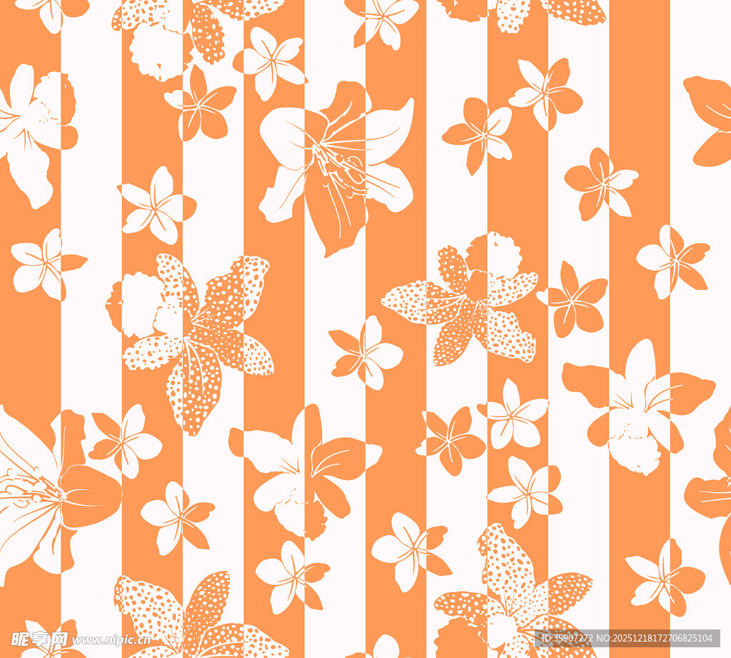 橙白花卉条纹图案背景