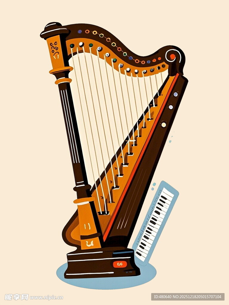 古典竖琴乐器插画