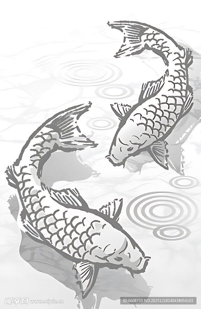 水墨双锦鲤